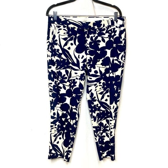 J. Crew Factory navy blue floral skimmer pants size 10 - Picture 1 of 16